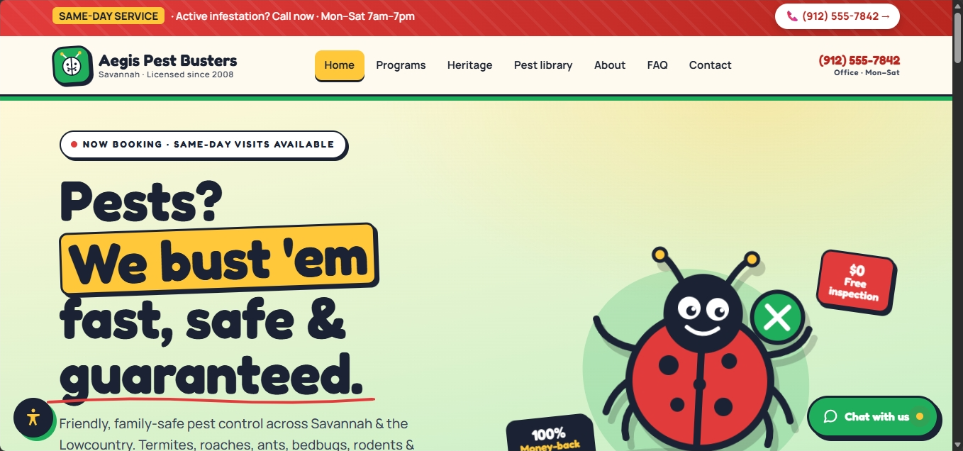 Aegis Pest Busters Website Screenshot