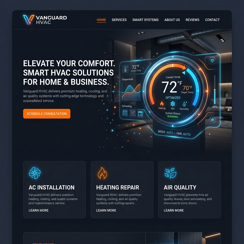 Vanguard HVAC website screenshot
