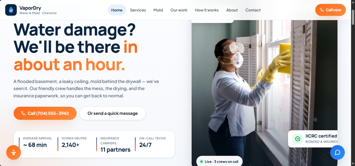 VaporDry Water & Mold Cleanup Website Screenshot
