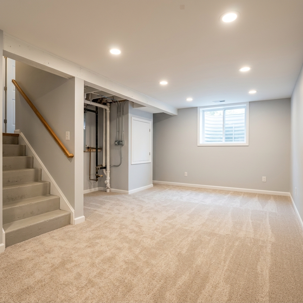 The basement after restoration — dry, clean, and back to normal.